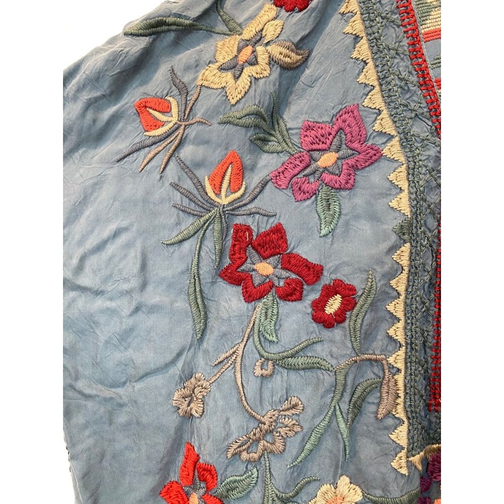 Johnny Was Biya Floral Embroidered Cupra Blouse Size Small Blue Tunic Boho - Picture 5 of 8